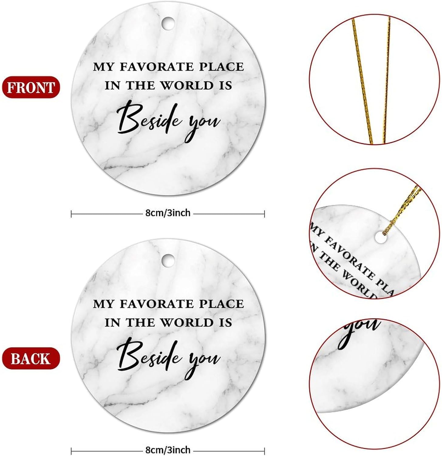 Christmas Ceramic Ornaments My Favorate Place in The World is Beside You Ceramic Christmas Keepsake Funny Motivational Quote Ornament Blanks for Mom Dad Baby Holiday 3 in - Image 3