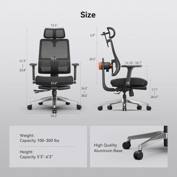 Newtral Ergonomic Office Chair - Home Office Desk Chair with Adaptive Lumbar Support, with Footrest, 4D Armrest, Adjustable Seat Depth & Height - Image 3
