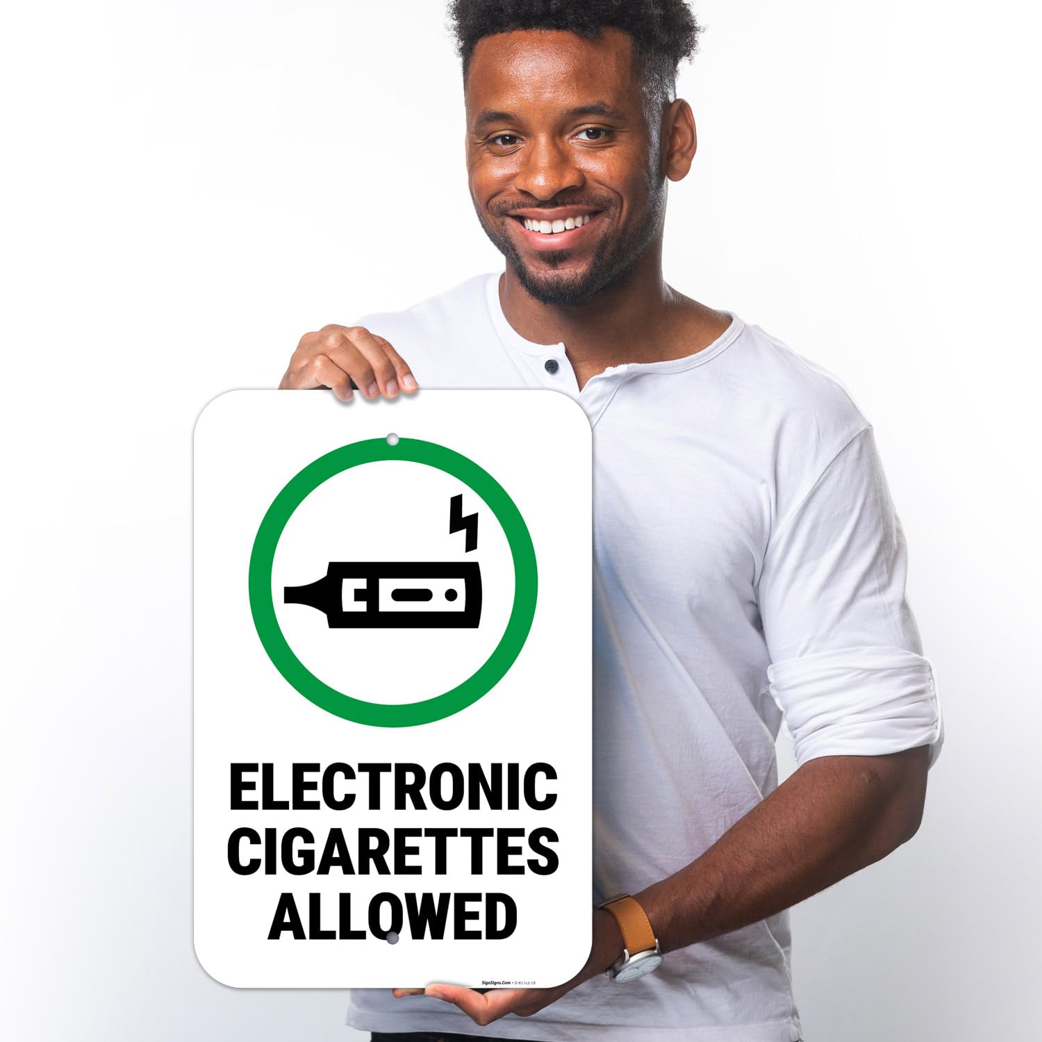 Electronic Cigarettes Allowed with Graphic Sign, 12x18 Inches, 55 mil Thick HDPS (high Density polystyrene), Made in USA - Image 2