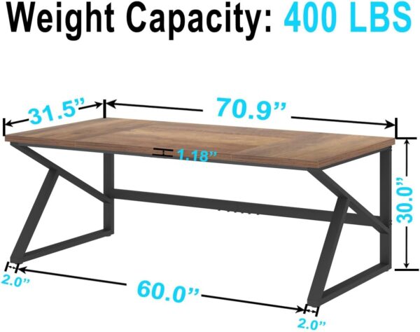 HSH Large Home Office Desk, Modern Wood Metal Computer Desk for Two Person, Extra Long Executive Writing Study Gaming Double Desk Workstation, 70 Inch Rustic Bedroom Living Room Table for 2 Monitors - Image 2