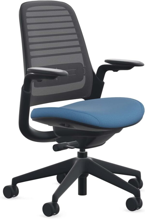 Steelcase Series 1 Office Chair - Ergonomic Work Chair with Wheels for Carpet - Helps Support Productivity - Weight-Activated Controls, Back & Arm Support - Easy Assembly - Licorice + Cobalt Fabric
