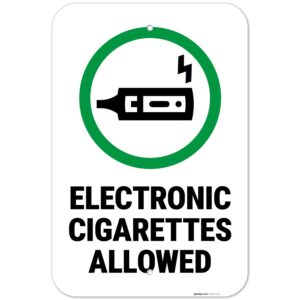 Electronic Cigarettes Allowed with Graphic Sign, 12x18 Inches, 55 mil Thick HDPS (high Density polystyrene), Made in USA