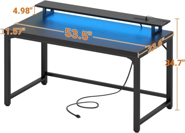 Unikito Black Computer Desk, Modern Wood Home Office Desk for PC Writing Work, Metal Wooden Executive Workstation Student Simple Desk, Computer Study Gaming Bedroom Table, 55 Inch - Image 2