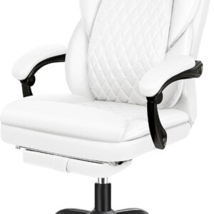 Office Chair, Big and Tall Executive Office Chair with Foot Rest Ergonomic Home Office Desk Chairs Reclining High Back Leather Chairs with Lumbar Support (White)