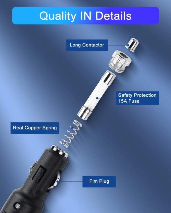 12V Fused Cigarette Lighter Male Repair Replacement Plug with On/Off Switch – Built-in 15A Fuse, LED Indicator, Universal Car Cigarette Lighter Power Adapter for Car Electronics - Image 2