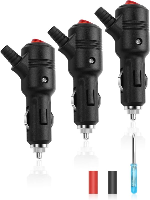 12V Fused Cigarette Lighter Male Repair Replacement Plug with On/Off Switch – Built-in 15A Fuse, LED Indicator, Universal Car Cigarette Lighter Power Adapter for Car Electronics