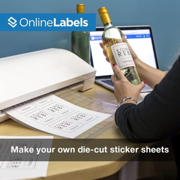 Waterproof Sticker Paper, 100 Sheets, White Matte Vinyl-Like, 8.5" x 11" Full Sheet Label, Works with Inkjet Printers Only, Compatible with Electronic Cutting Machines, OL177WJ, OnlineLabels - Image 3