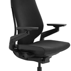 Steelcase Gesture Office Chair with Head Rest - Ergonomic Work Chair with Wheels for Carpet - Comfortable Office Chair - Intuitive-to-Adjust Chairs for Desk - 360-Degree Arms - Licorice Fabric