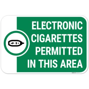Electronic Cigarettes Permitted in This Area Sign, 12x18 Inches, 55 mil Thick HDPS (high Density polystyrene), Made in USA