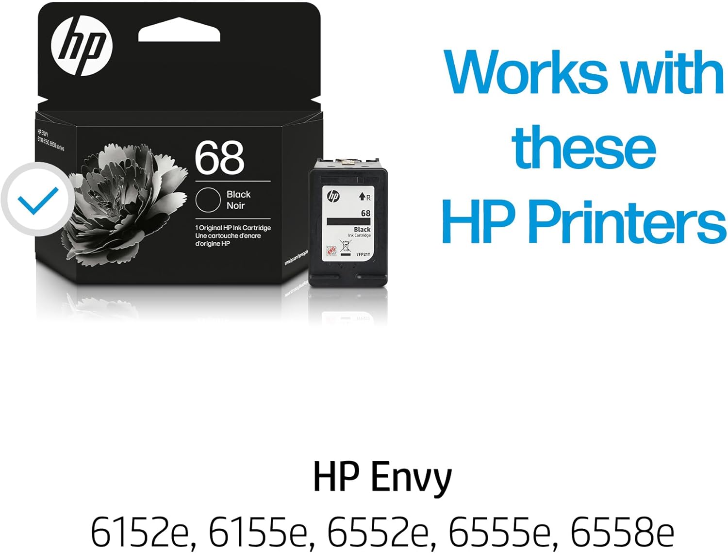HP 68 Black Ink Cartridge | Works Envy 6100e, 6500e Series | Eligible for Instant Ink | 7FP21TN - Image 2