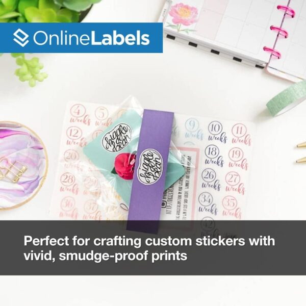 Waterproof Sticker Paper, 100 Sheets, White Matte Vinyl-Like, 8.5" x 11" Full Sheet Label, Works with Inkjet Printers Only, Compatible with Electronic Cutting Machines, OL177WJ, OnlineLabels - Image 6