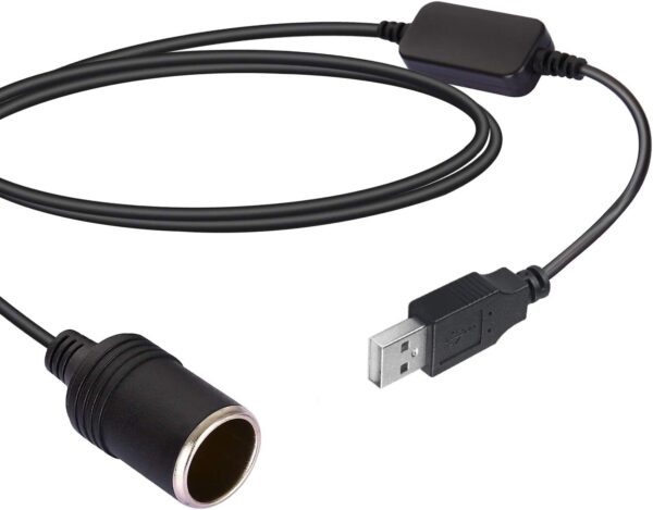 USB A Male to 12V Car Cigarette Lighter Socket Female Converter Adapter Cord for Car Cigarette Lighters Driving Recorder Electronic Dog Car Charger-Black (60cm/1.96ft) - Image 2
