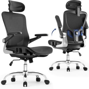 Ergonomic Office Chair，Mesh Seat Cushion with 3D Armrests and 3D Headrest, Adjustable Lumbar Support with Rocking Function, SGS Class 4 Gas Clylinder，Black