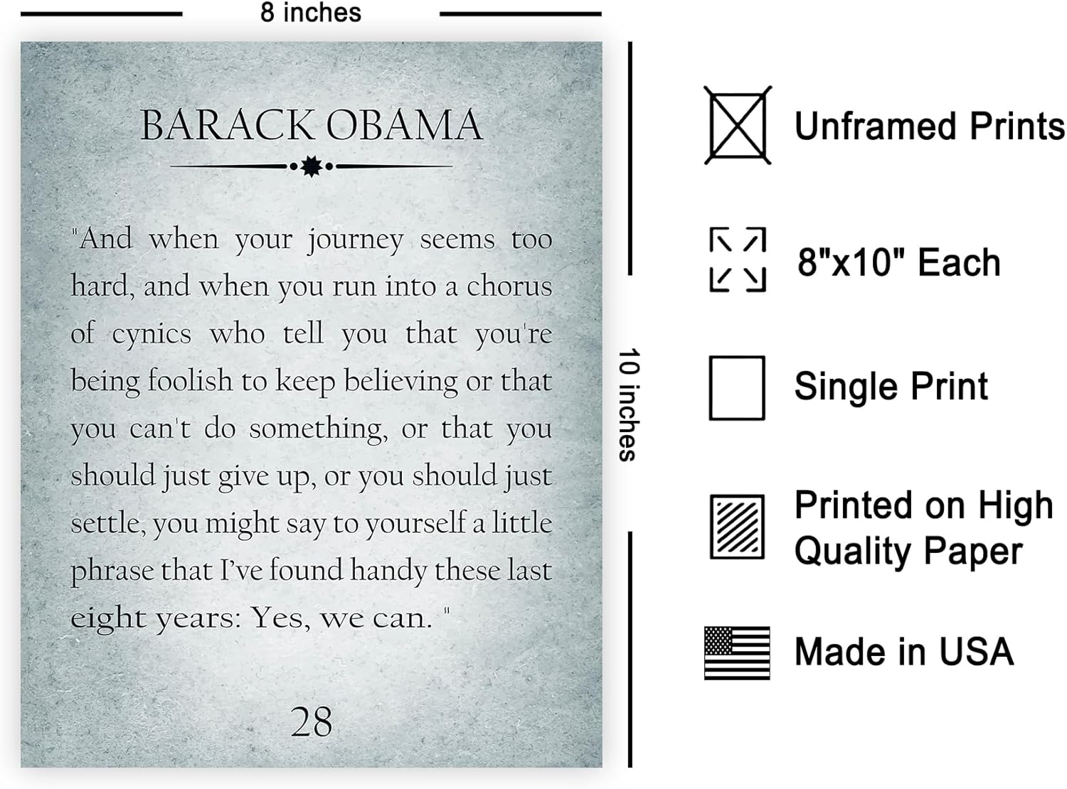 Monem Art President Barack Obama Poster - Yes We Can Print - Motivational Quote Art - Inspiring Gift for Him, Her, Students - Typography Decor for Office, Classroom, Dorm - 8x10 UNFRAMED Wall Art - Image 2