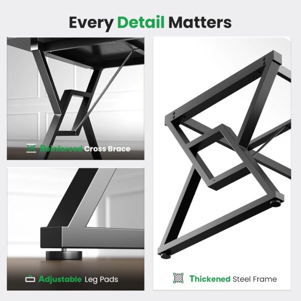 70.8" Large Executive Desk - Computer Office Desk Workstation, Modern Business Writing Table with Sturdy Metal Legs for Home Office (Black/Black) - Image 7