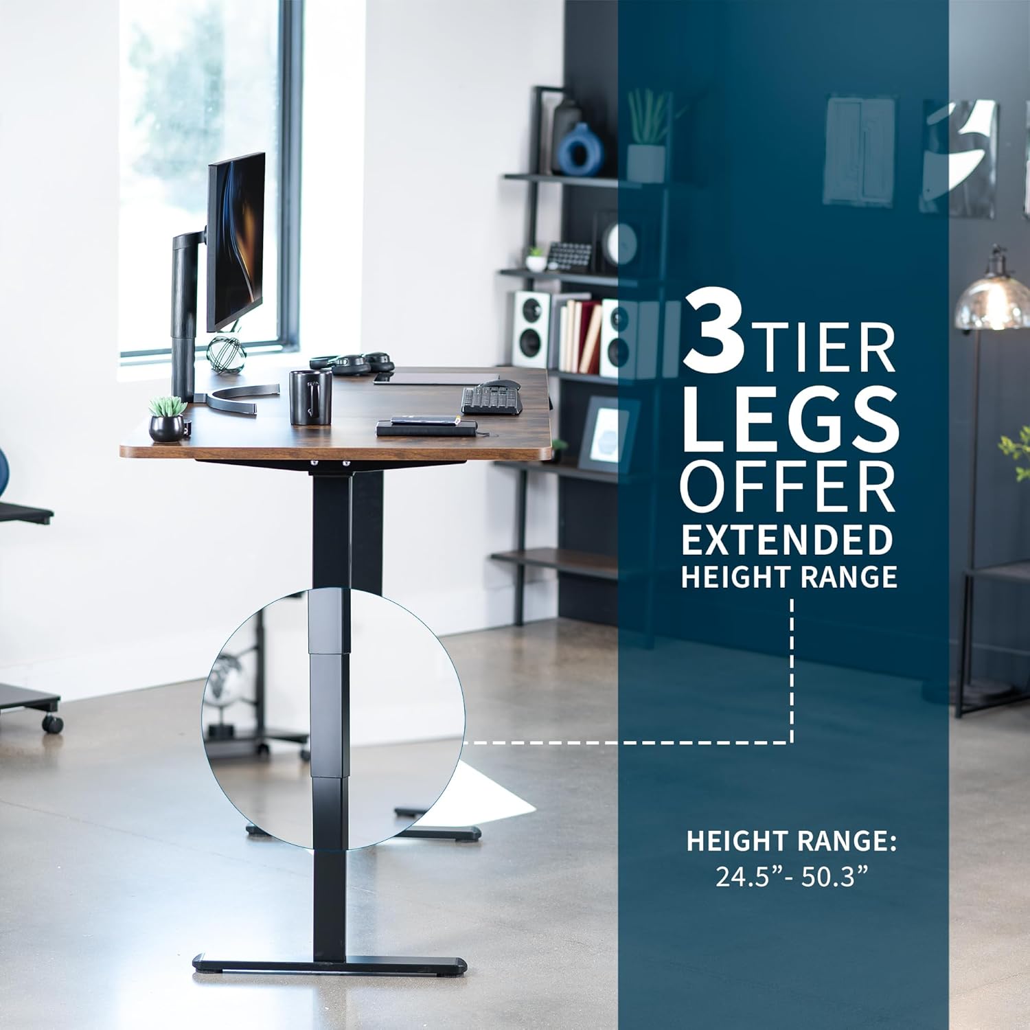 VIVO Electric 71 x 36 in Dual Motor Rustic Sit Stand Desk, Memory Height Adjustment, 2B Series, Vintage Brown Top Black Frame, DESK-KIT-2B7N-36 - Image 5