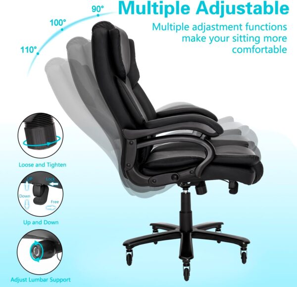 500lbs Big and Tall Office Chair, Heavy Duty Office Chair for Heavy People, High Back Executive Desk Chair with Adjustable Lumbar Support, Quiet Rubber Wheel - Image 7