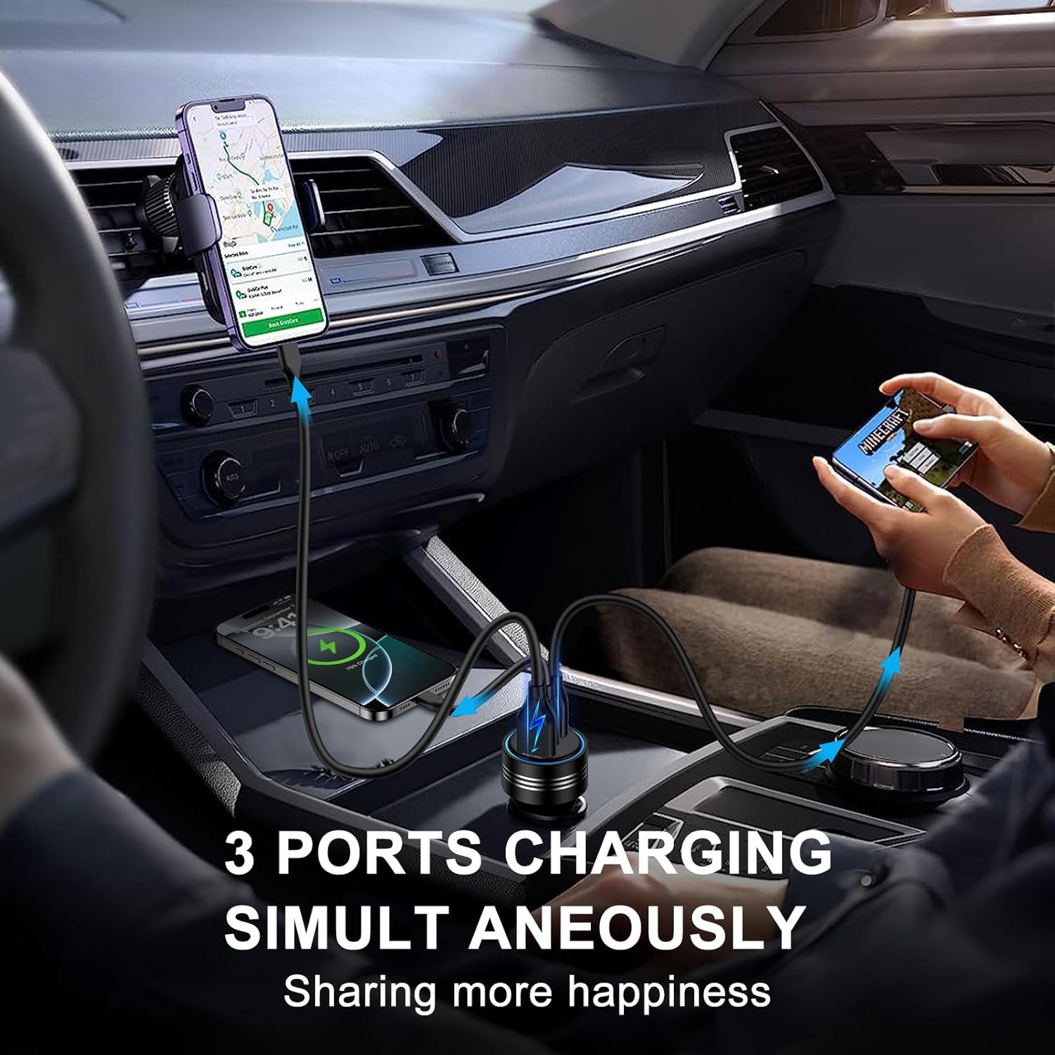 Samsung Galaxy S25 Edge Car Charger,78W 3Port Super Cigarette Lighter Adapter Fast Charging for Galaxy S25 Ultra A36 A17 A16 S24 S23 S22 S21 S20 10, USB C Car Phone Charger for iPhone 16 15 Pro Max - Image 5