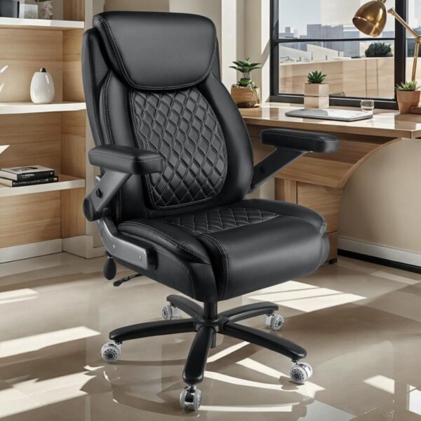 600LBS Large Heavy Duty Office Chair with 5D Flip Arms, Comfy Big and Tall Executive Office Desk Chair with Pocket Spring Cushion,High Back Computer Chair with Lumbar Support,Dual Rubber Wheel - Image 2