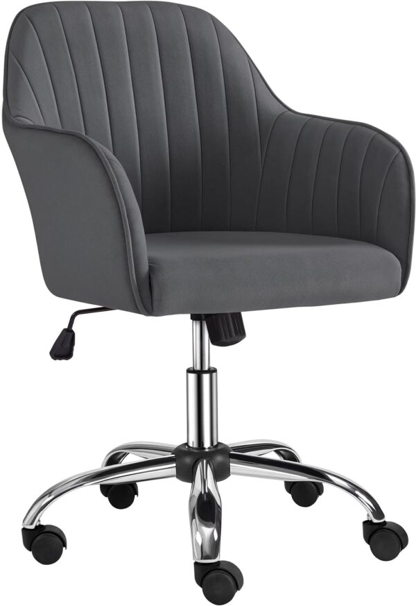 Yaheetech Modern Office Desk Chair Vanity Chair Comfy Upholstered Swivel Rolling Computer Armchair for Makeup Room Living Room Bedroom Dark Gray