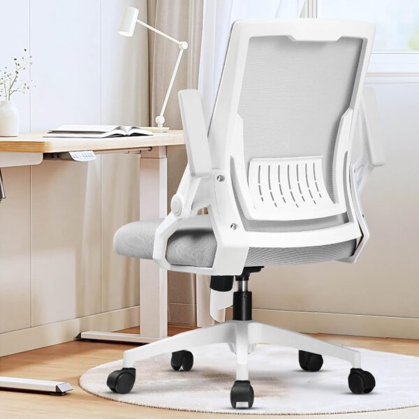 GTRACING Ergonomic Office Chair with Flip-up Armrests Executive Computer Chair for Home Office, Breathable Mesh & Adaptive Lumbar Support, Wide Seat Gray