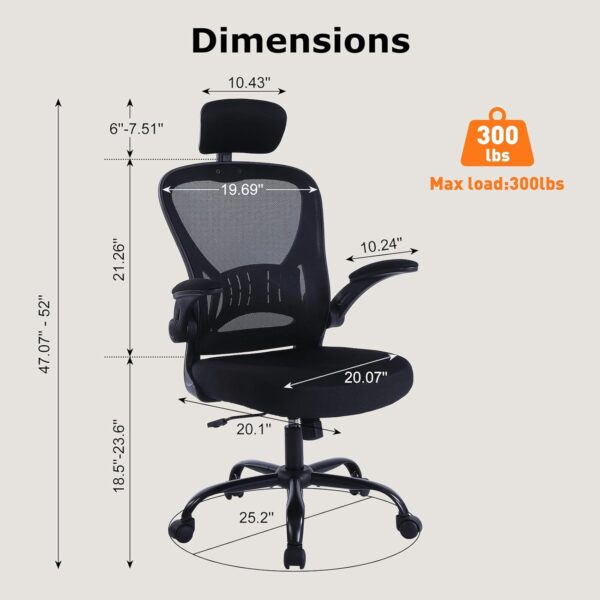 ralex-chair Ergonomic Office Chair with Adjustable Headrest & Lumbar Support, Desk Chair with Flip-Up Armrests, Comfortable for Home, Office, Conference Room - Image 3