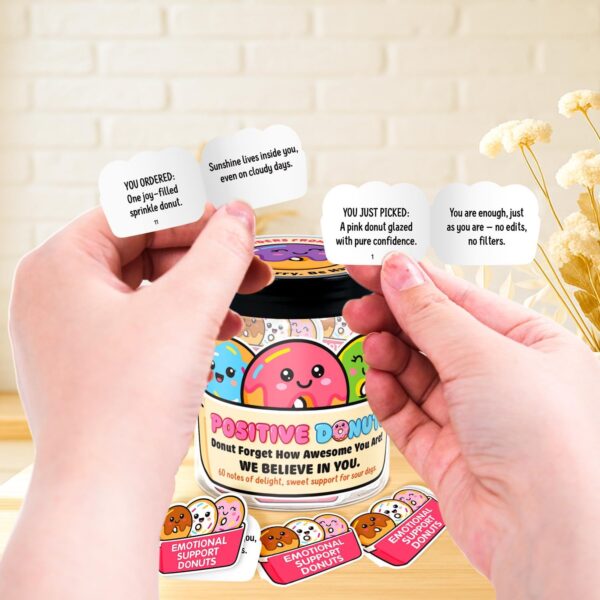 Emotional Support Donut – Funny Donut Gifts For Women, Kid - 60 Positive Donut Daily Affirmation Cards Jar – Inspirational Gifts for Women - Self Care Gift for Coworkers, Teens, Friends, Boss - Image 6