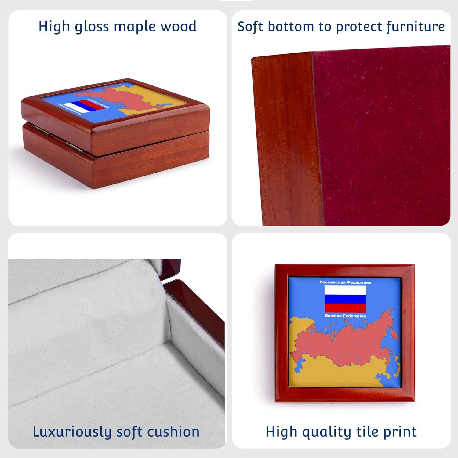 3dRose Map and Flag of the Russia with Russian Federation printed in English and Russian, Jewelry Box jb-42587-1 - Image 7