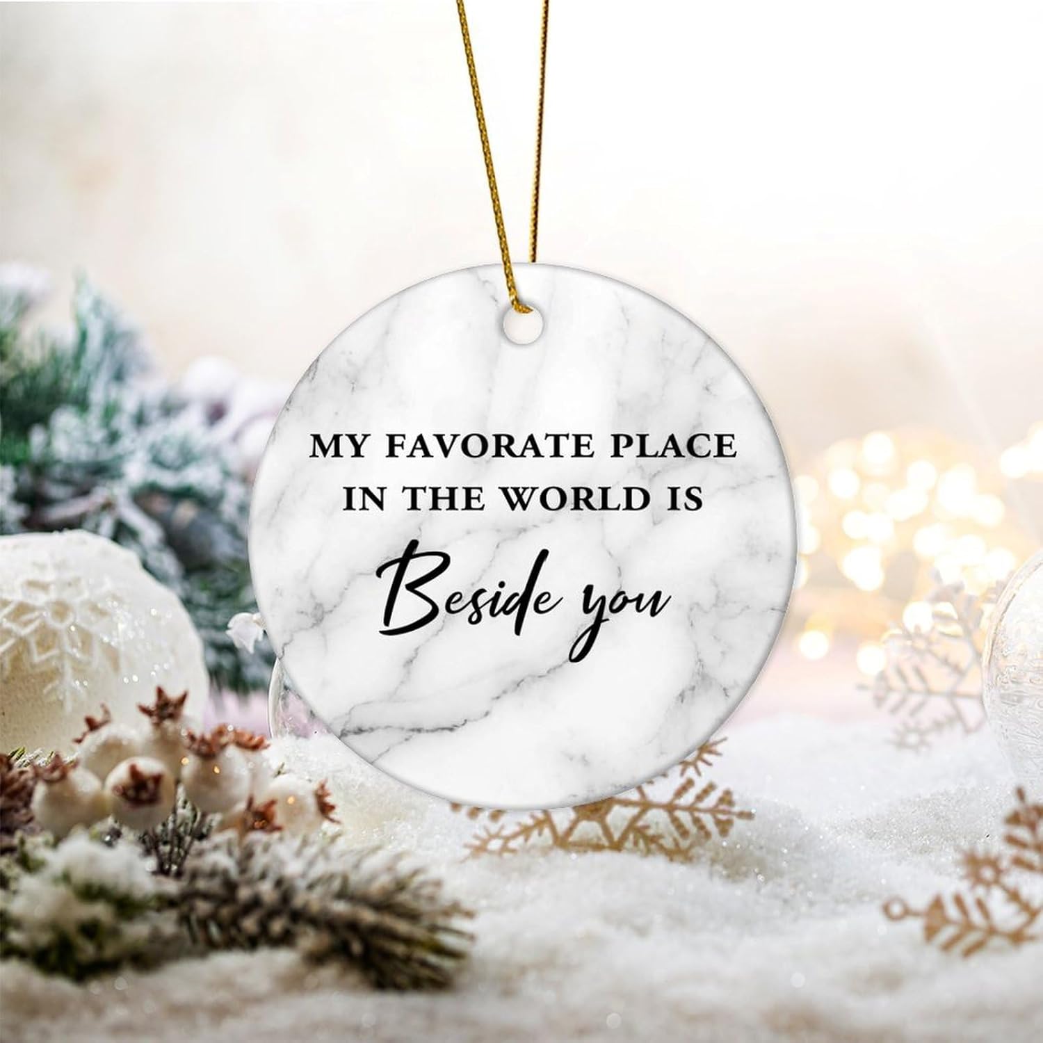 Christmas Ceramic Ornaments My Favorate Place in The World is Beside You Ceramic Christmas Keepsake Funny Motivational Quote Ornament Blanks for Mom Dad Baby Holiday 3 in - Image 2