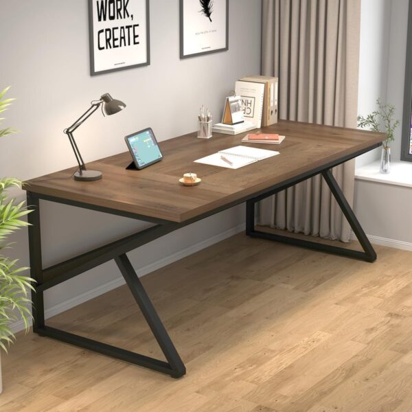 HSH Large Home Office Desk, Modern Wood Metal Computer Desk for Two Person, Extra Long Executive Writing Study Gaming Double Desk Workstation, 70 Inch Rustic Bedroom Living Room Table for 2 Monitors - Image 5