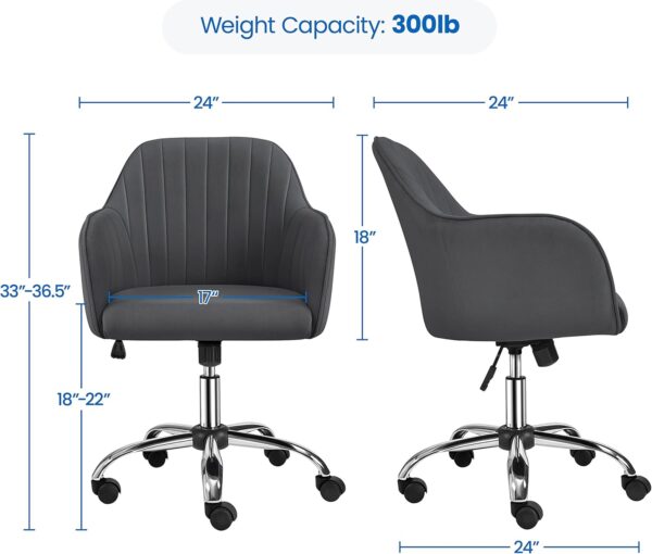 Yaheetech Modern Office Desk Chair Vanity Chair Comfy Upholstered Swivel Rolling Computer Armchair for Makeup Room Living Room Bedroom Dark Gray - Image 3