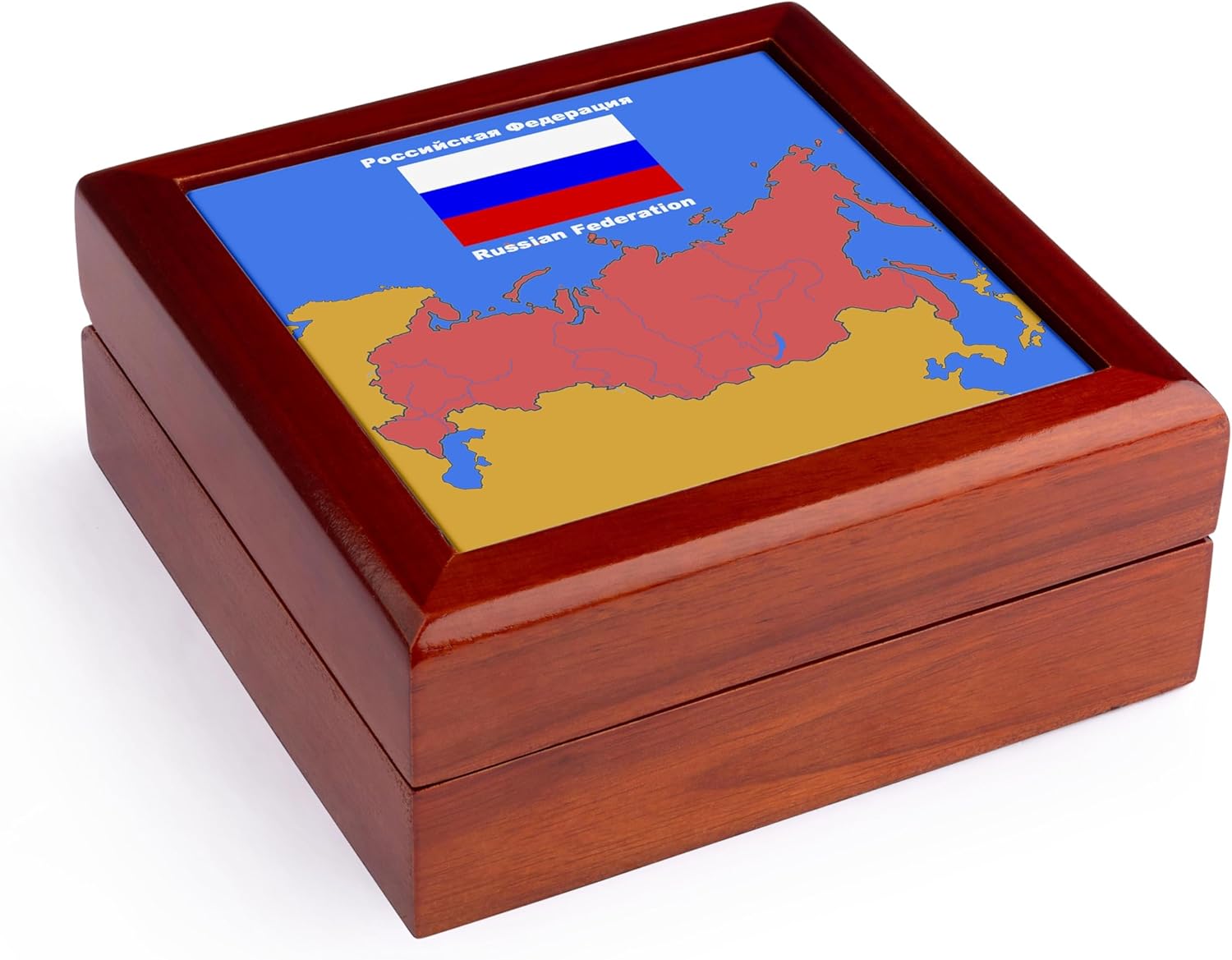 3dRose Map and Flag of the Russia with Russian Federation printed in English and Russian, Jewelry Box jb-42587-1