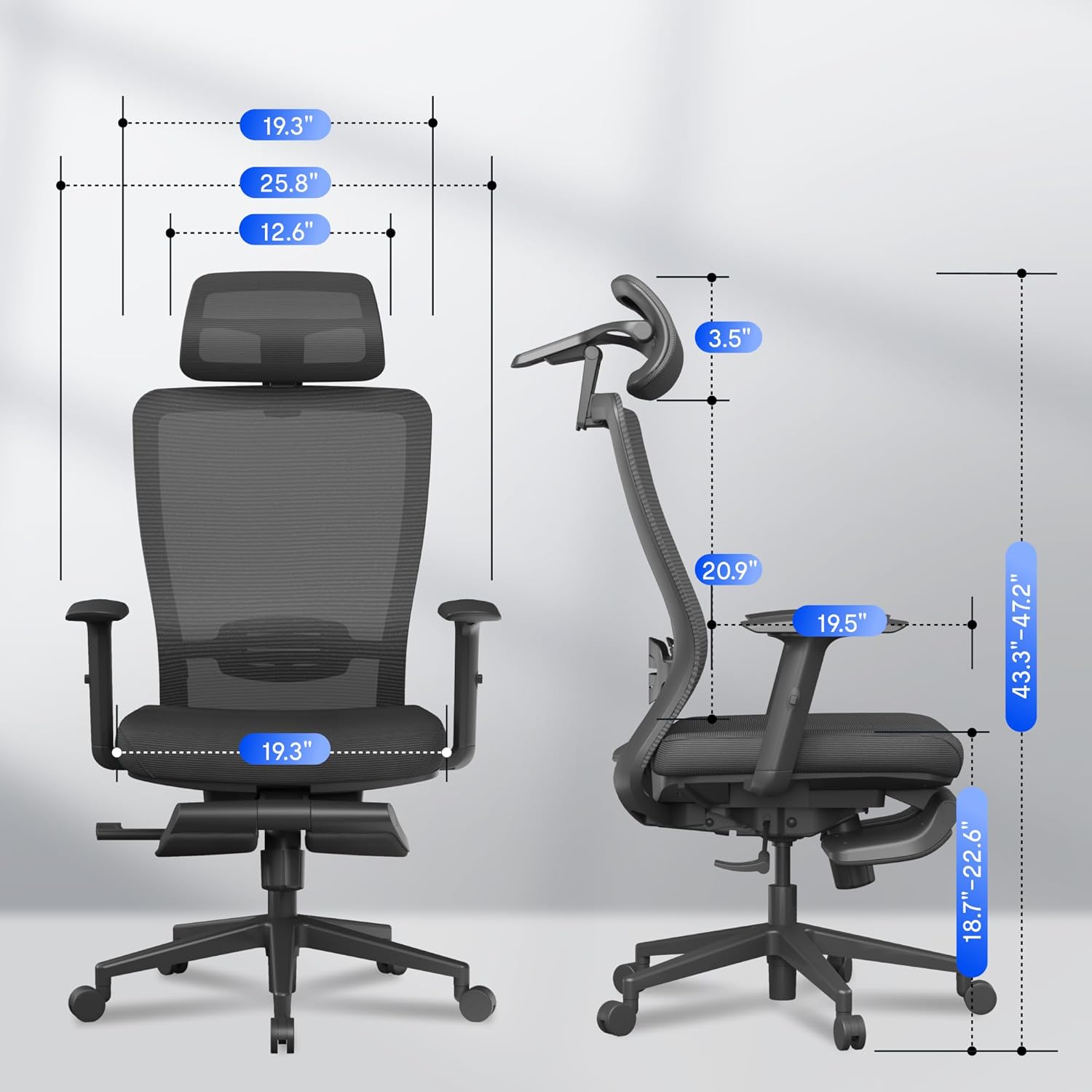 FLEXISPOT Ergonomic Office Chair with Footrest, Mesh Back Computer Chair, Home Office Desk Chairs, with Adjustable Lumbar Support/4D Headrest/Reliable Base, Elastic Foam Seat, Black, OC3 Cloud-F - Image 2