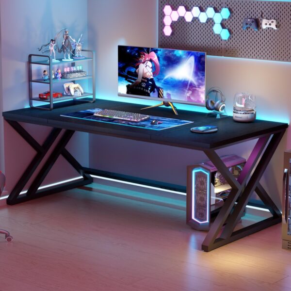 LVB 70.8" Black Computer Desk, Large Industrial Pc Study Home Office Desk, Long Modern Wood Gaming Work Writing Desk for 2 Person, Farmhouse Double Workstation Executive Desk with Storage in Bedroom - Image 6