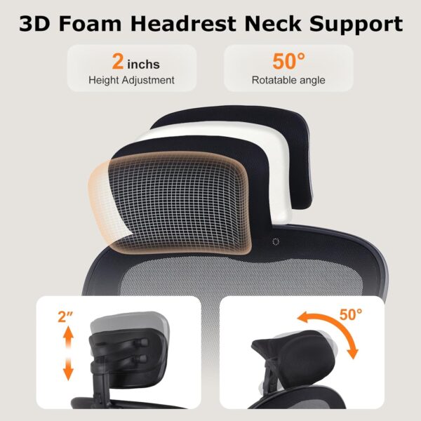 ralex-chair Ergonomic Office Chair with Adjustable Headrest & Lumbar Support, Desk Chair with Flip-Up Armrests, Comfortable for Home, Office, Conference Room - Image 6