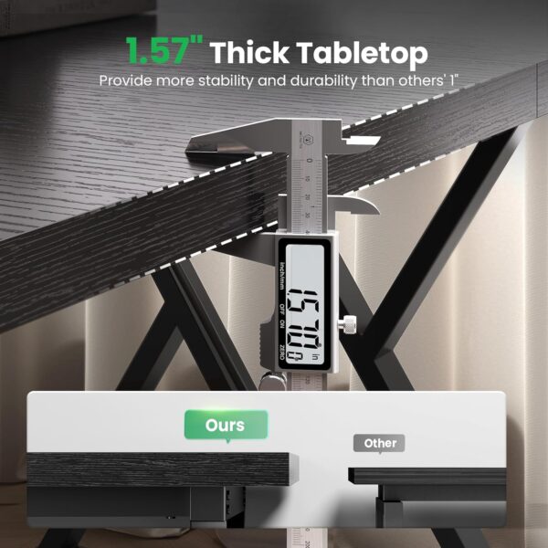 70.8" Large Executive Desk - Computer Office Desk Workstation, Modern Business Writing Table with Sturdy Metal Legs for Home Office (Black/Black) - Image 3