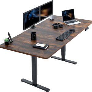 VIVO Electric 71 x 36 in Dual Motor Rustic Sit Stand Desk, Memory Height Adjustment, 2B Series, Vintage Brown Top Black Frame, DESK-KIT-2B7N-36