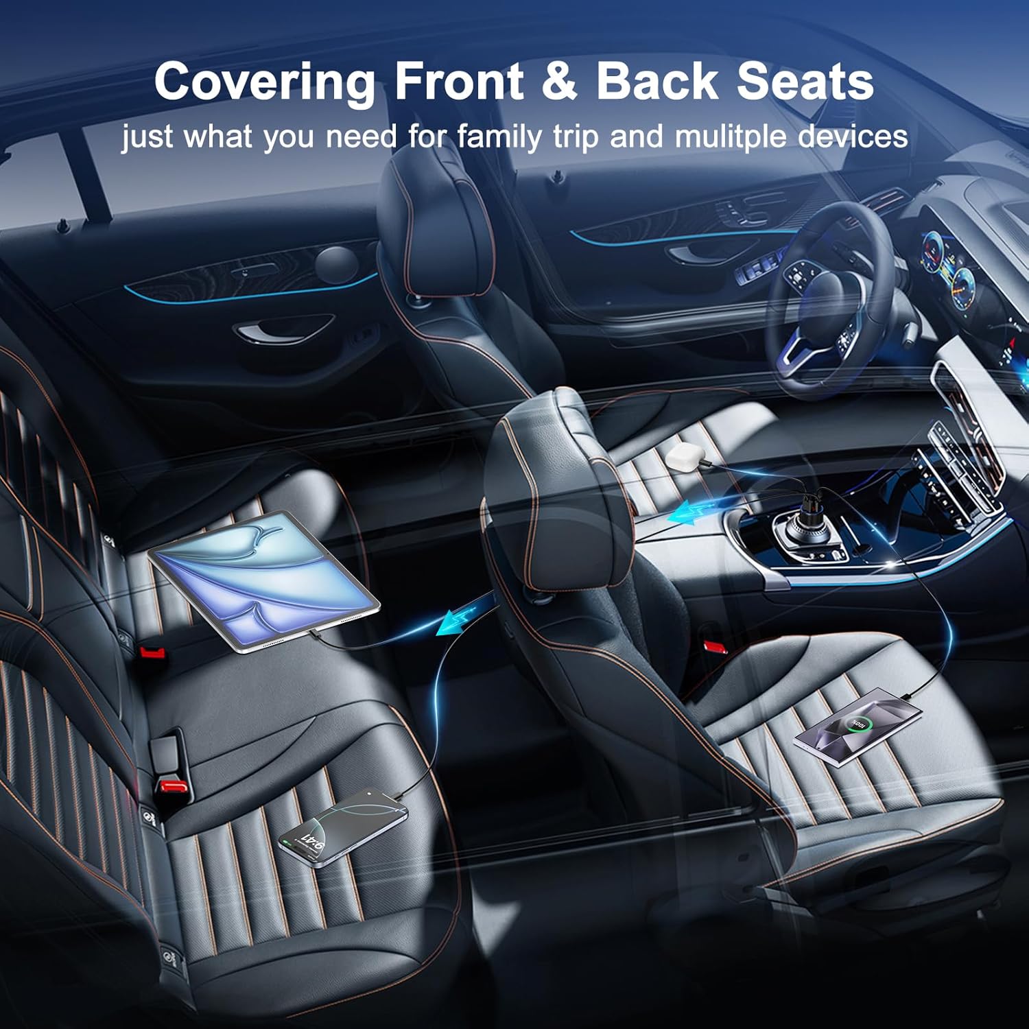 Car Charger USB C, Besgoods 4 Ports Cigarette Lighter USB Charger USB C Car Adapter PD/QC Fast Charging with Voltmeter for iPhone 17 16 15 14 13 12 Galaxy S24 S23 A54 A16 Android Dash Cam, 2Pack - Image 6