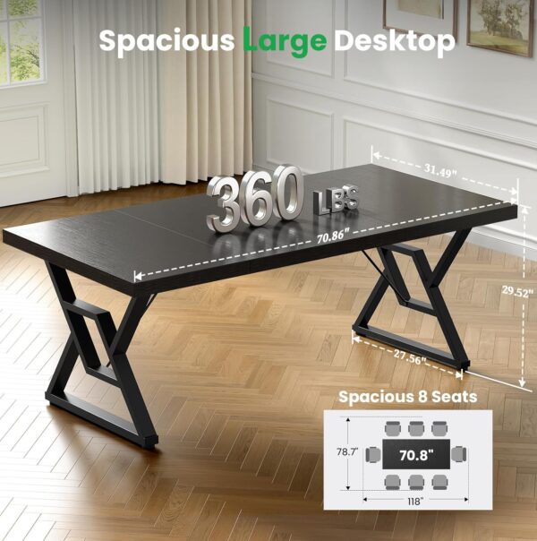 70.8" Large Executive Desk - Computer Office Desk Workstation, Modern Business Writing Table with Sturdy Metal Legs for Home Office (Black/Black) - Image 6