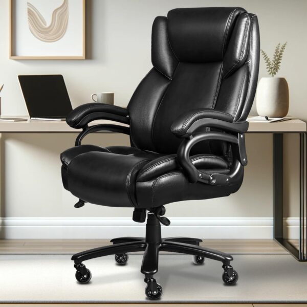 500lbs Big and Tall Office Chair, Heavy Duty Office Chair for Heavy People, High Back Executive Desk Chair with Adjustable Lumbar Support, Quiet Rubber Wheel - Image 2