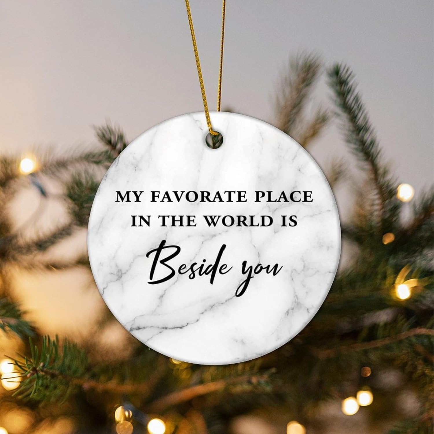 Christmas Ceramic Ornaments My Favorate Place in The World is Beside You Ceramic Christmas Keepsake Funny Motivational Quote Ornament Blanks for Mom Dad Baby Holiday 3 in - Image 5