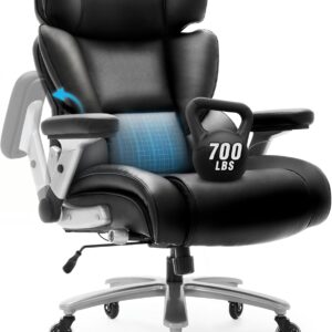 Big and Tall Office Chair 700lbs with Lumbar Support, Executive Office Chairs with Flip-up Armrest and Wider Seat, High-Back Leather Reclining Ergonomic Gaming Chair for Home, Office