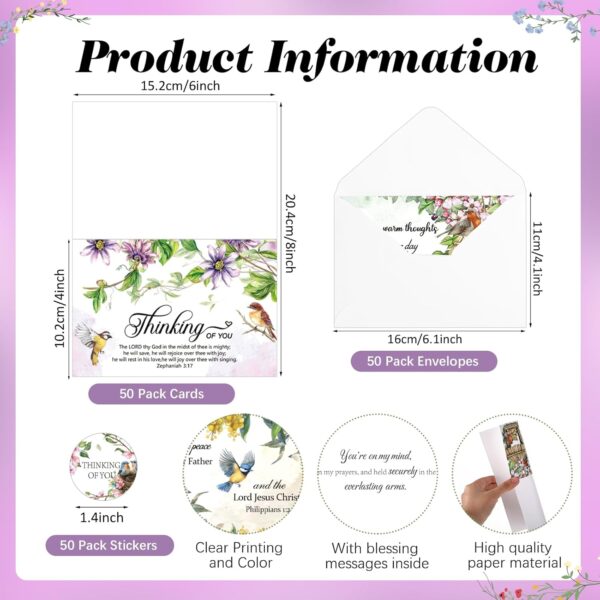 50 Pcs Religious Thinking of You Cards Bulk with Biblical Scripture Verses Blessing 10 Designs 4 x 6 Inch Christian Inspirational Thinking of You Greeting Card with Envelopes(Flower Bird) - Image 2