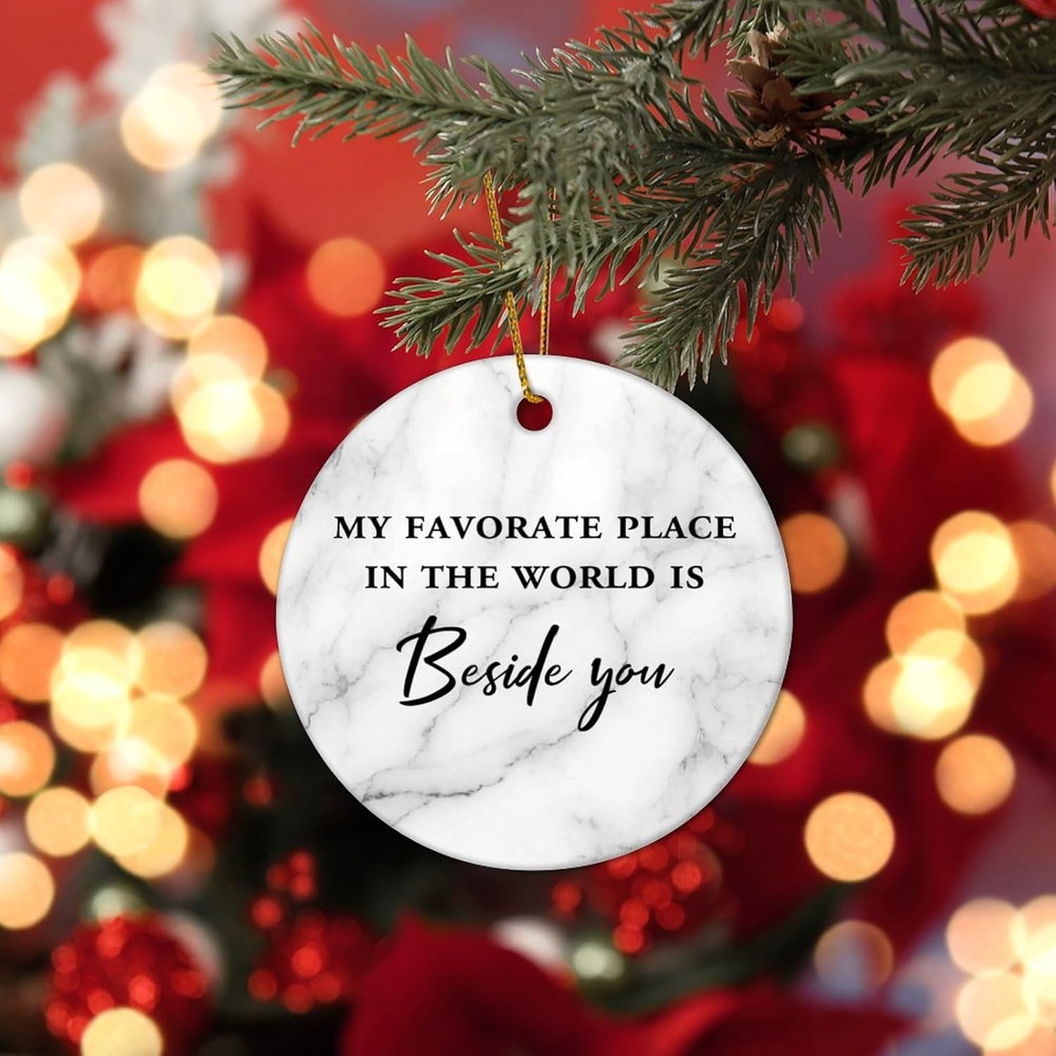 Christmas Ceramic Ornaments My Favorate Place in The World is Beside You Ceramic Christmas Keepsake Funny Motivational Quote Ornament Blanks for Mom Dad Baby Holiday 3 in - Image 8