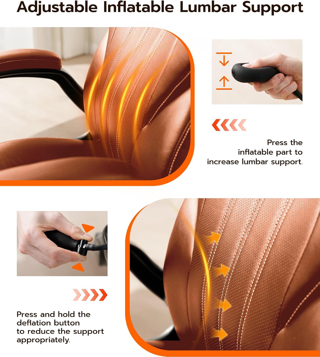 Office Desk Chair, Ergonomic Computer Chair with Padded Flip-Up Arms and Adjustable Lumbar Support, PU Leather Executive Chair with Tilt Lock and 360° Swivel Rolling Wheels for Work, Study - Image 3