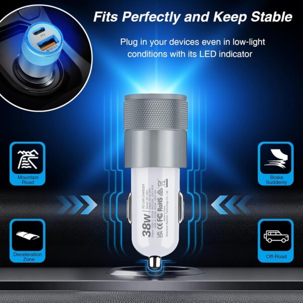 Car Charger, 5 Pack 38W Dual Ports USB-C & USB-A Cigarette Lighter Adapter Fast Charging Car Phone Charger for iPhone 16e 16 15 14 13, Samsung S25 S24, Pixel Cargador para Carro Phone Plug for Car - Image 7