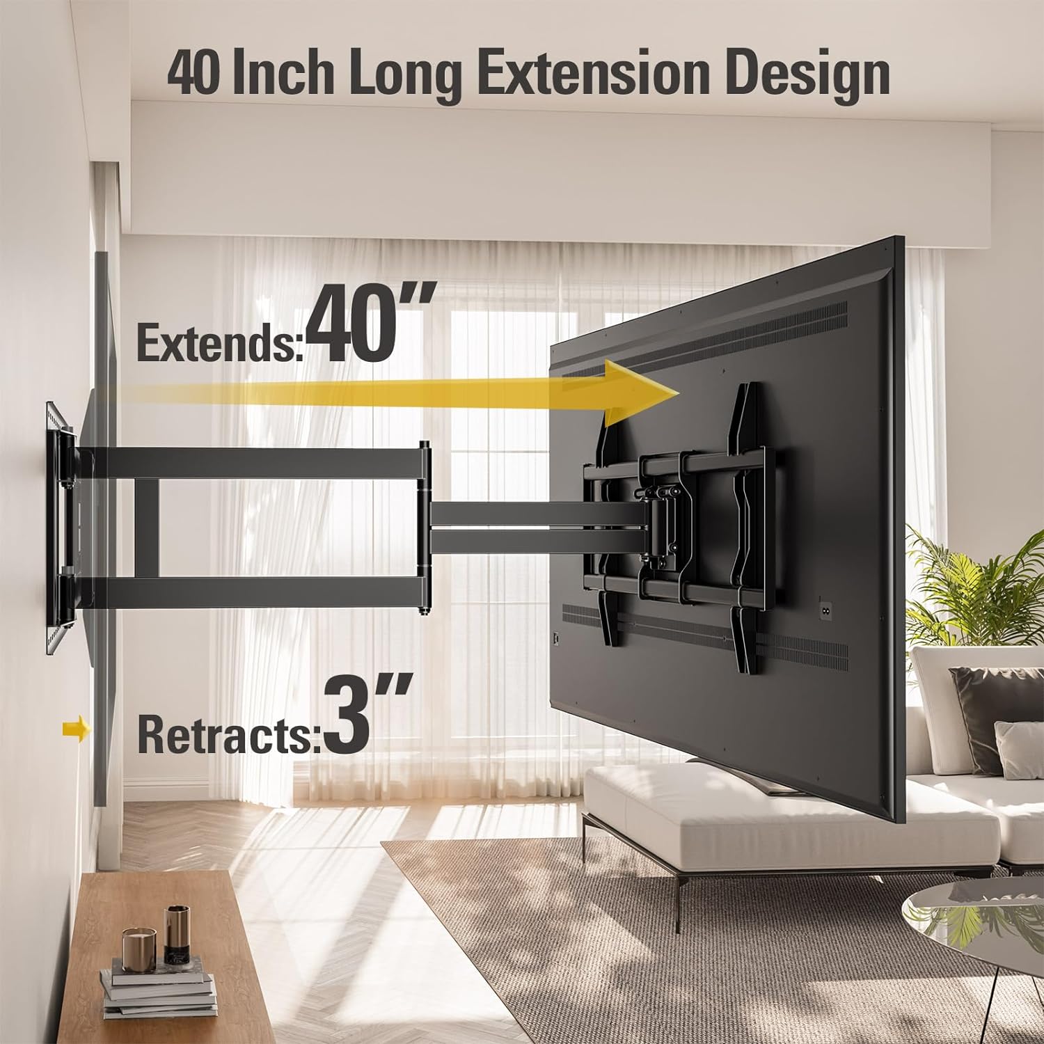 Mounting Dream Long Arm TV Wall Mount for Most 42-90 Inch TV, 40 Inch Extension TV Mount Swivel and Tilt, Full Motion Mount Fits Max VESA 800x400mm, 150 lbs. Loading, 16”,18”, 24” Studs - Image 2