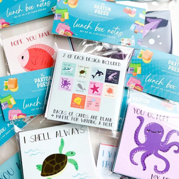 Lunch Box Notes for Kids, Sea Creatures Design, 3 x 3 inches, Set of 20 - Image 2