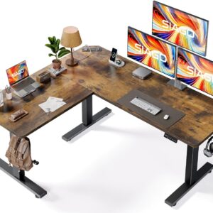 SIAGO L-Shaped Standing Desk - 63 x 55 Inch Adjustable Corner Standing Desk with Charging Station - L Shape Sit Stand Table with Memory Controller, Splice Board for Home Office