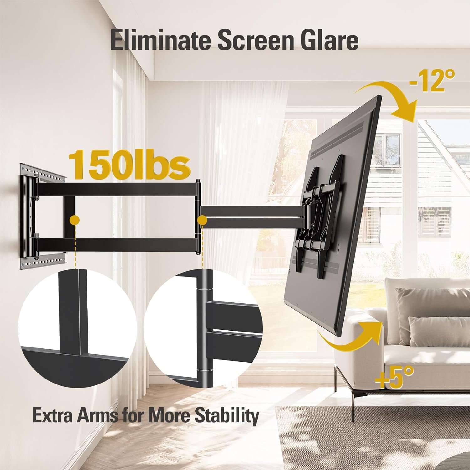 Mounting Dream Long Arm TV Wall Mount for Most 42-90 Inch TV, 40 Inch Extension TV Mount Swivel and Tilt, Full Motion Mount Fits Max VESA 800x400mm, 150 lbs. Loading, 16”,18”, 24” Studs - Image 5